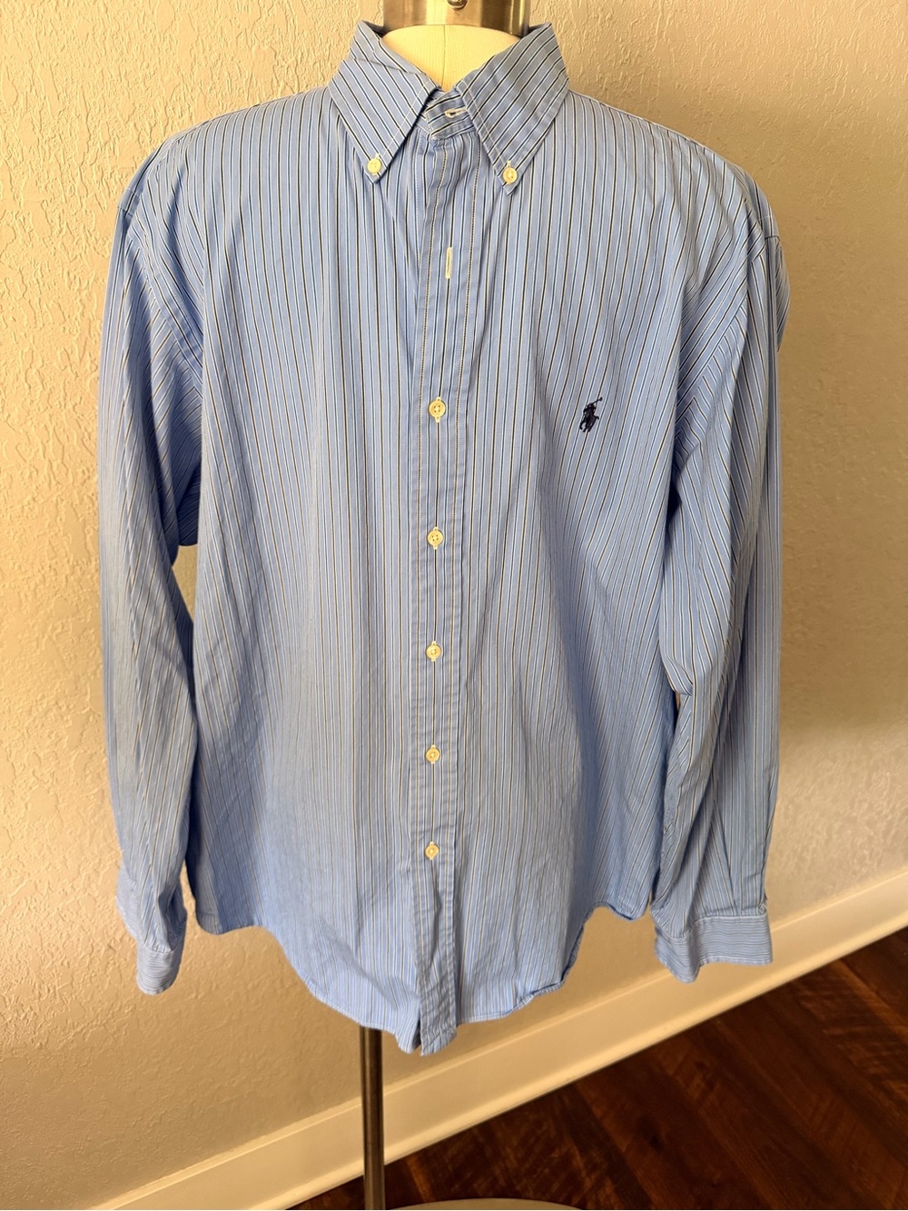 Ralph Lauren Button Up Shirt Mens 17 Classic Fit Blue Striped Long Sleeve